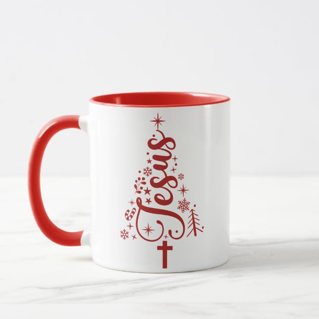 Jesus Christmas Tree Mug with Cross and Stars Mugg (Vänster)