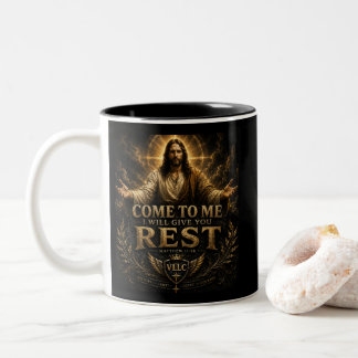 Jesus Come to Me Christian Gold Sacred Art Två-Tonad Mugg
