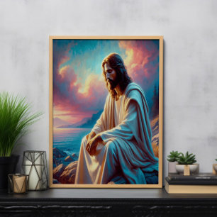 Jesus Contemplation bredvid stilla Vatten Poster