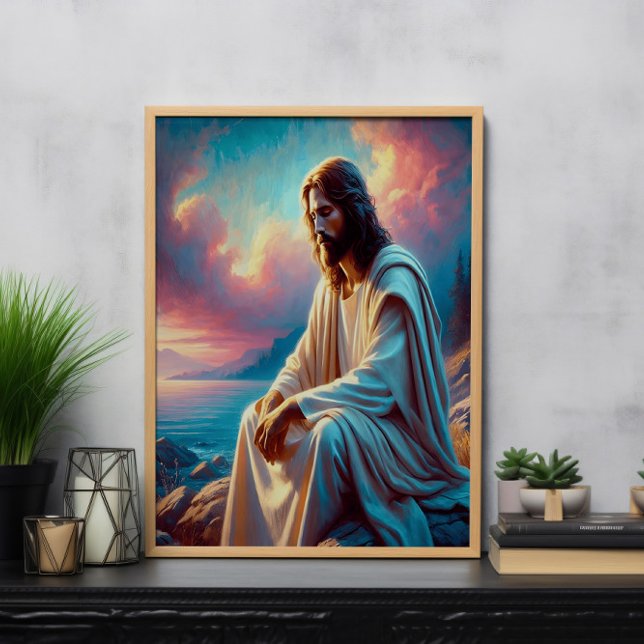 Jesus Contemplation bredvid stilla Vatten Poster (Skapare uppladdad)