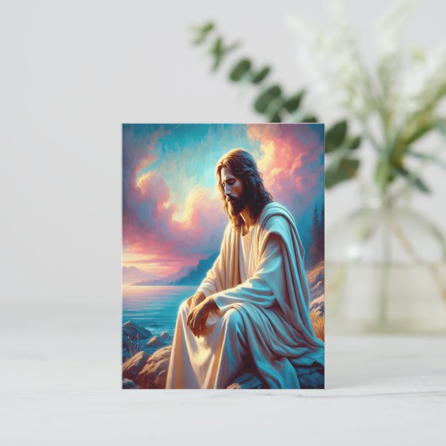 Jesus Contemplation bredvid stilla Vatten Vykort (Stående Fram)