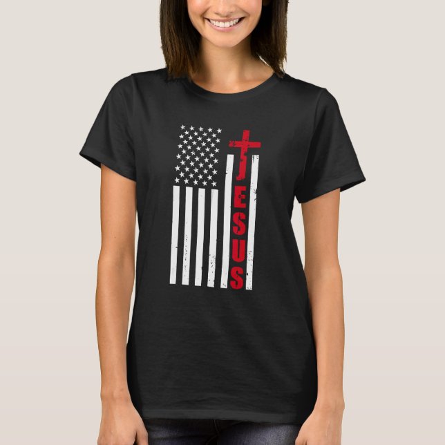 jesus cross american us flag christian easter day  t shirt (Framsida)