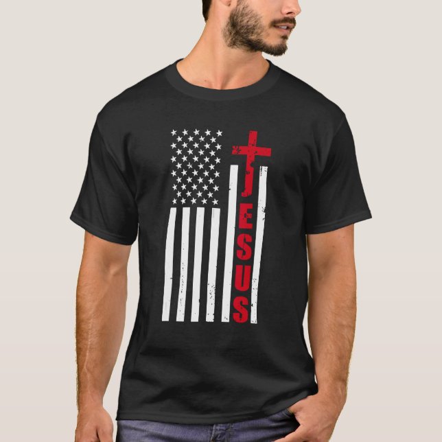 jesus cross american us flag christian easter day  t shirt (Framsida)