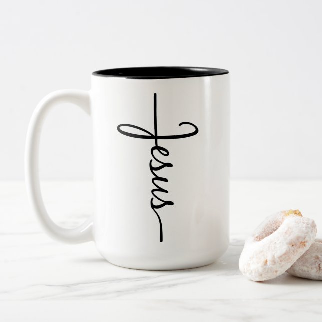 Jesus Cross Coffee Mug Två-Tonad Mugg (Med munk)