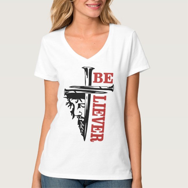 Jesus Cross Nail Design – Powerful Christian T Shirt (Framsida)