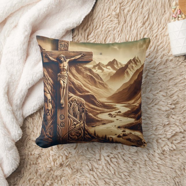 Jesus Crucied in Mountain Ligcape Kudde (Filt)