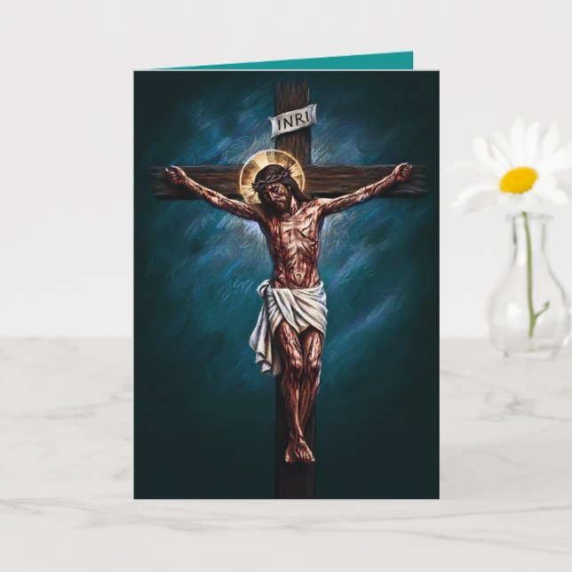 Jesus Crucified Blessed Easter Card Teal Kort (Liten växt)