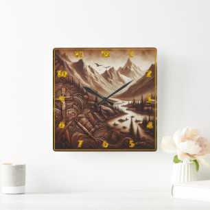 Jesus Crucifixion, omringad av Majestiska berg Fyrkantig Klocka