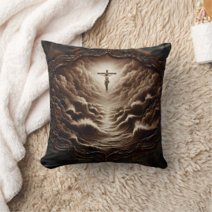 Jesus Crucifixion over Stormy Ocean Vågar Kudde