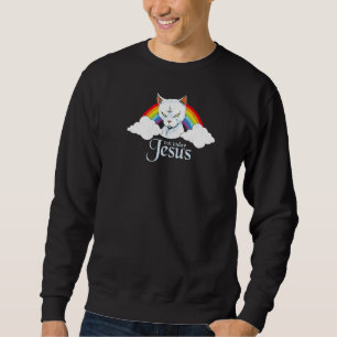 Jesus Cute Rainbow Satanic Cat Goth Lång Ärmad Tröja