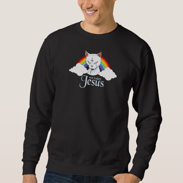 Jesus Cute Rainbow Satanic Cat Goth Lång Ärmad Tröja (Framsida)