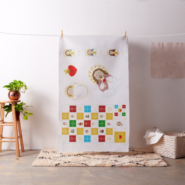 Jesus & Cute Saints Baby Quilt Squares and Dolls Tyg (In Situ)