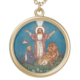 Jesus de Lejona och lammen Guldpläterat Halsband