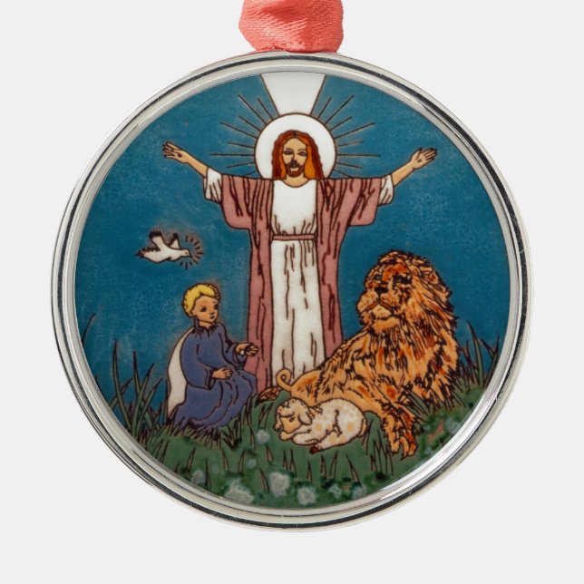 Jesus de Lejona och lammen Julgransprydnad Metall (Framsidan)