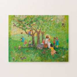 Jesus delar samfälle med Children Puzzle Pussel