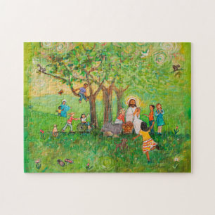Jesus delar samfälle med Children Puzzle Pussel