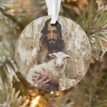 Jesus den gode herden som håller lammet
