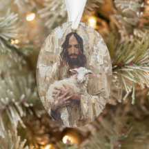 Jesus den gode herden som håller lammet