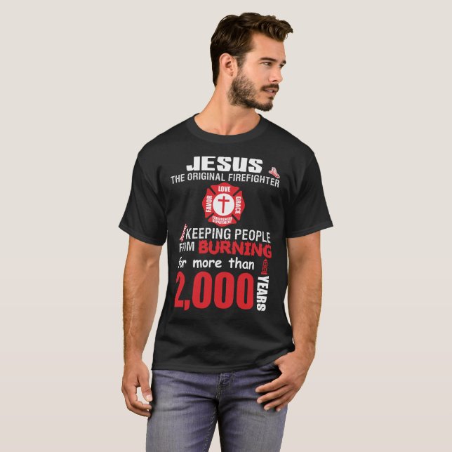 Jesus den original- brandmantshirten t shirt (Hel framsida)