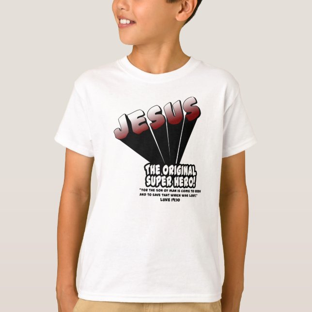 Jesus: Den original- toppna hjälteLuke 19:10 T Shirt (Framsida)
