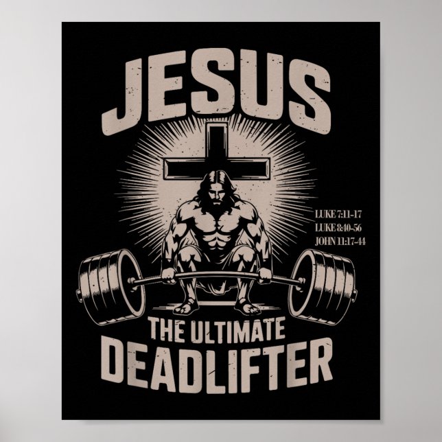 Jesus Den Ultimata Dödläfter Muskel Kid Rolig Kris Poster (Framsidan)