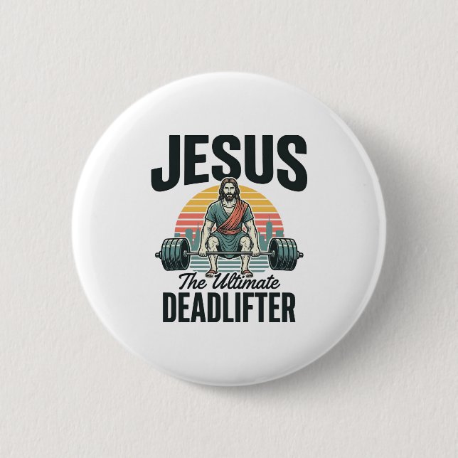 Jesus Den Ultimata Dödläfter Vintage Knapp (Framsida)
