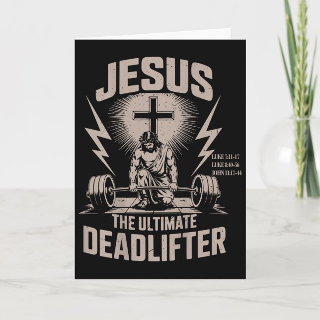 Jesus Den Ultimata Dödläftera Rolig Kristna Gym  Kort (Framsida)