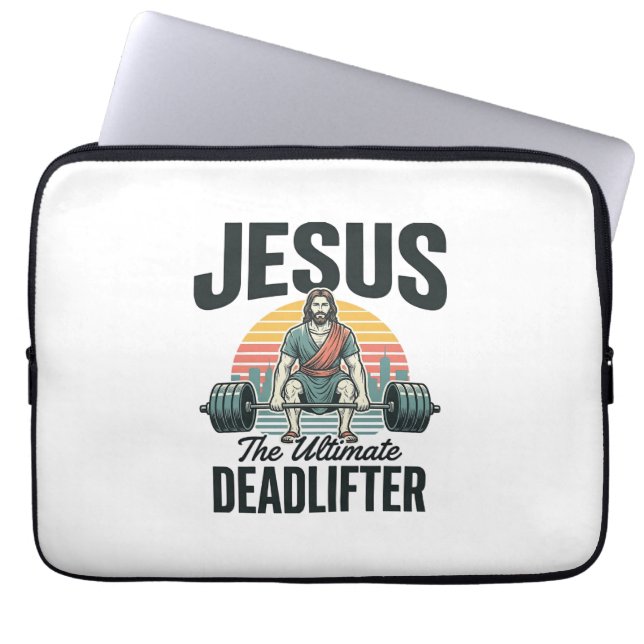 Jesus Den Ultimata Dödlyftaren Vintage Laptop Fodral (Framsidan)