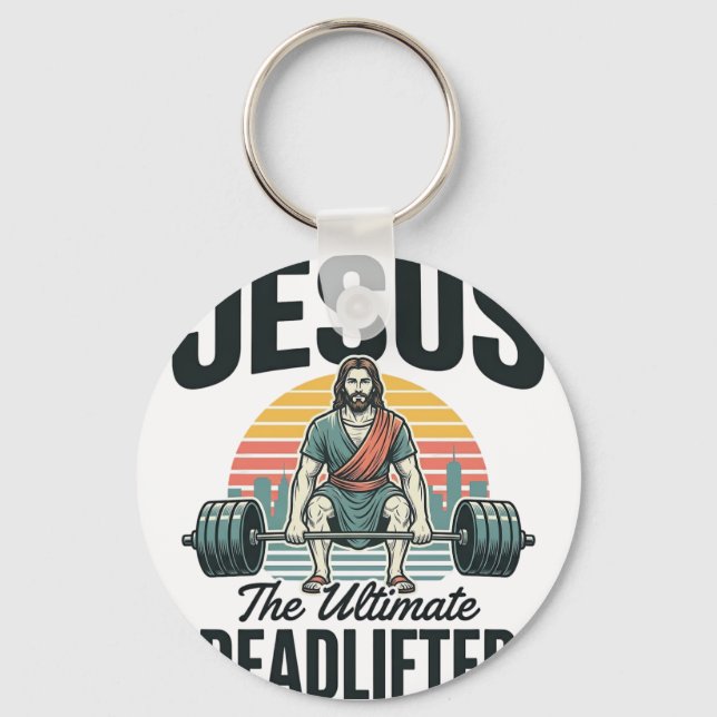 Jesus Den Ultimata Dödlyftaren Vintage Nyckelring (Framsida)