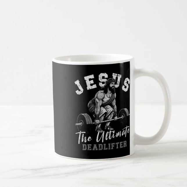 Jesus det ultimate Deadlifter Funny Christian Work Kaffemugg (Höger)
