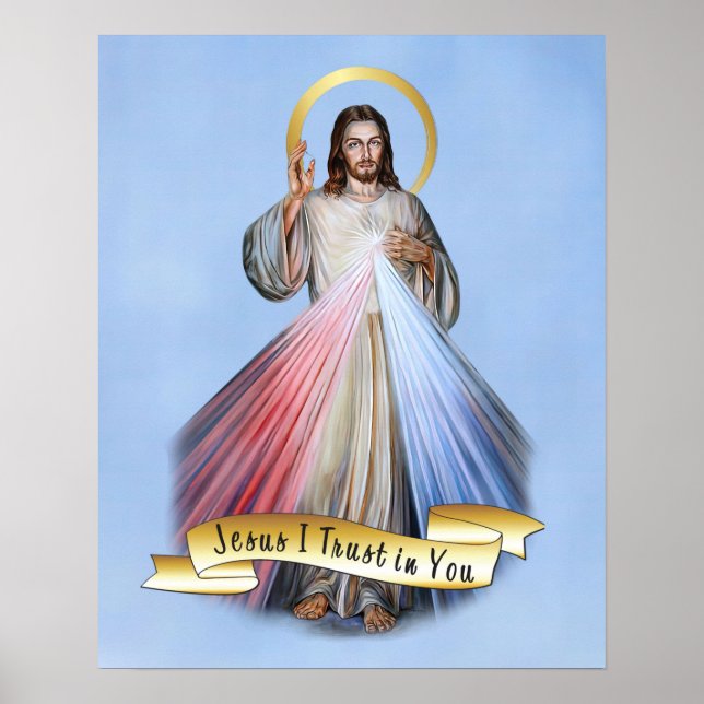 Jesus Divine Mercy Blue English Poster (Framsidan)