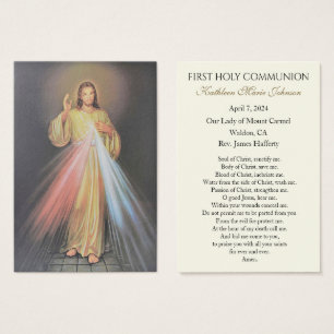 Jesus Divine Mercy First Communion Memory Visitkort