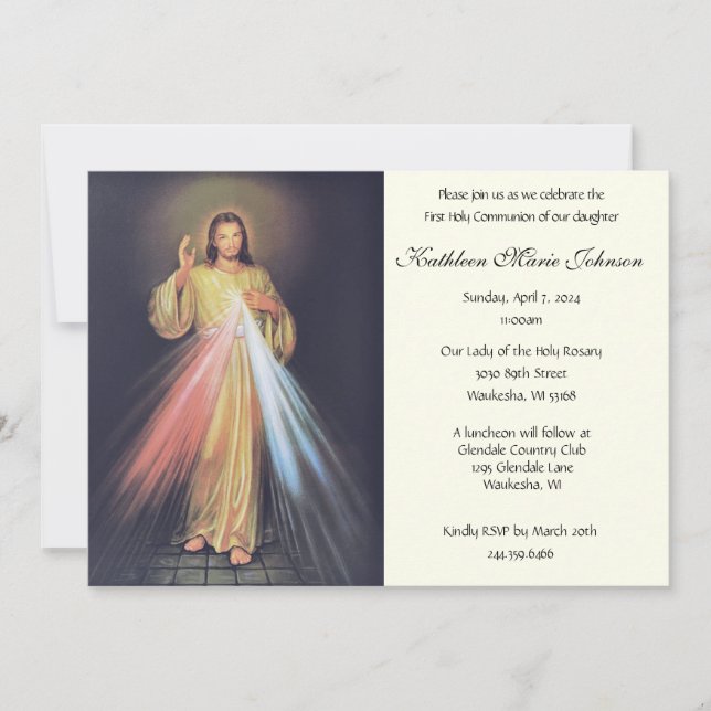 Jesus Divine Mercy First Heliga Communion Inbjudningar (Framsida)