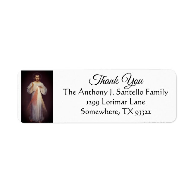 Jesus Divine Mercy Tack Returadress Etikett (Framsidan)