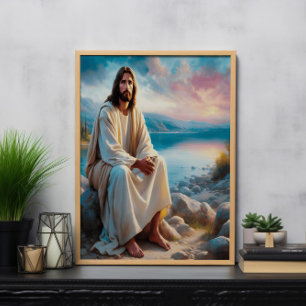 Jesus Divine Peace Beside Sunset Vatten Poster