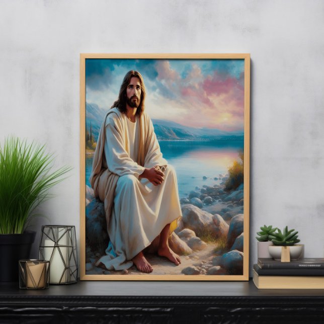 Jesus Divine Peace Beside Sunset Vatten Poster (Skapare uppladdad)