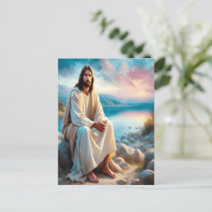 Jesus Divine Peace Beside Sunset Vatten Vykort