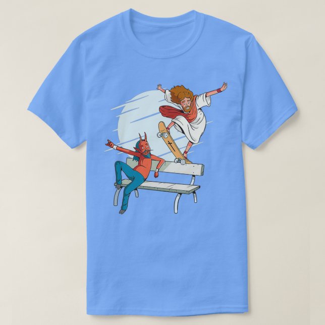 Jesus Djävulen Jesus och Skateboard Djävulen Kor T Shirt (Design framsida)