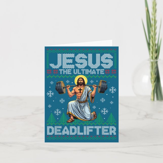 Jesus dödläfter kristen gym ful tro design kort (Framsida)