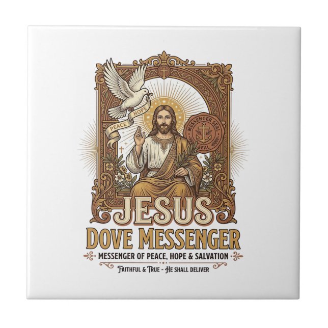 Jesus Dove Messenger Jesus Dove Messenger Kristna Kakelplatta (Framsidan)