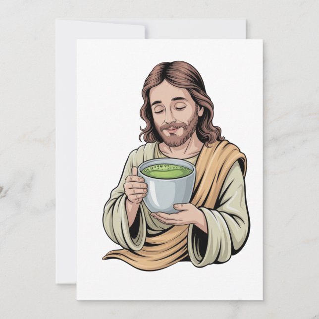Jesus dricker Matcha Dryck Kristna  Julkort (Framsida)