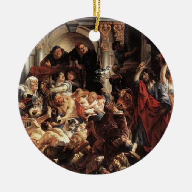 Jesus drös pengarchangersna ut ur tempelnollan julgransprydnad keramik (Framsidan)