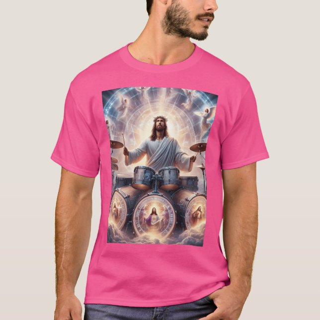 Jesus Drummer Jesus spelar dammar T Shirt (Framsida)