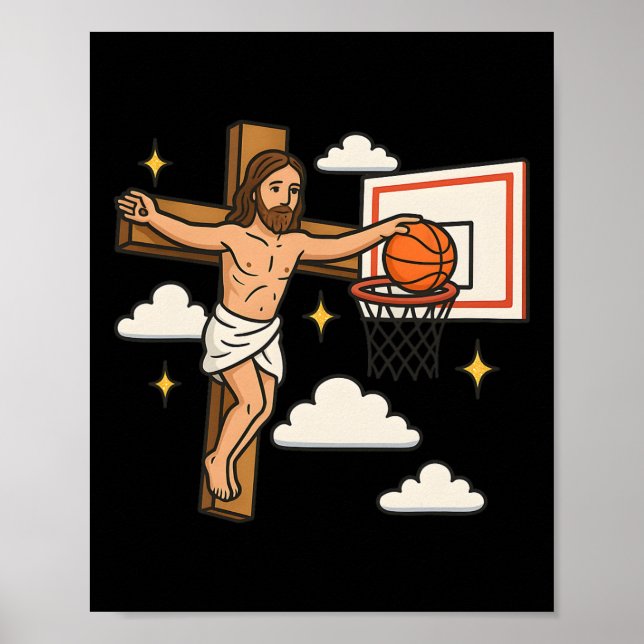 Jesus Dunk Roligt Kristet Religion Jesus Spelar  Poster (Framsidan)