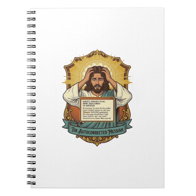 Jesus e-poststavfel automatisk rättning katastrof  anteckningsbok (Framsidan)