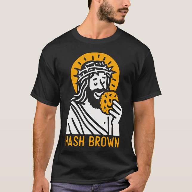 Jesus Eating Hash Browns - Funny Christian Religio T Shirt (Framsida)