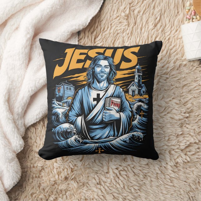 Jesus efter fyr vid solnedgången vågar kudde (Filt)