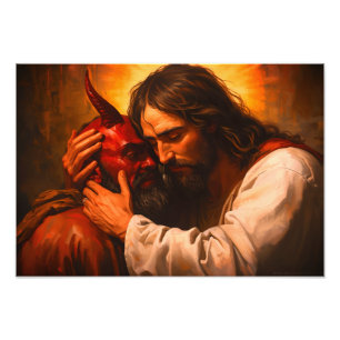 Jesus Embracing Lucifer Poster Skriv ut