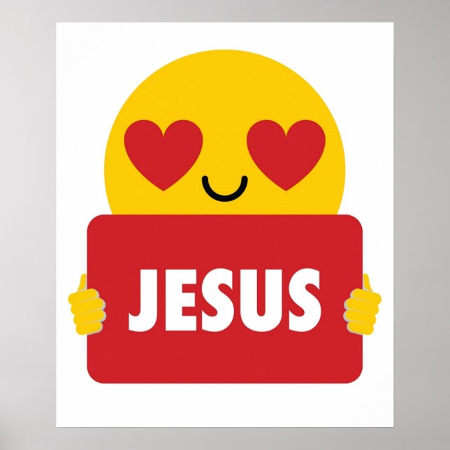 Jesus Emoji Heart Öga Shirt TShirt Tee Poster (Framsidan)