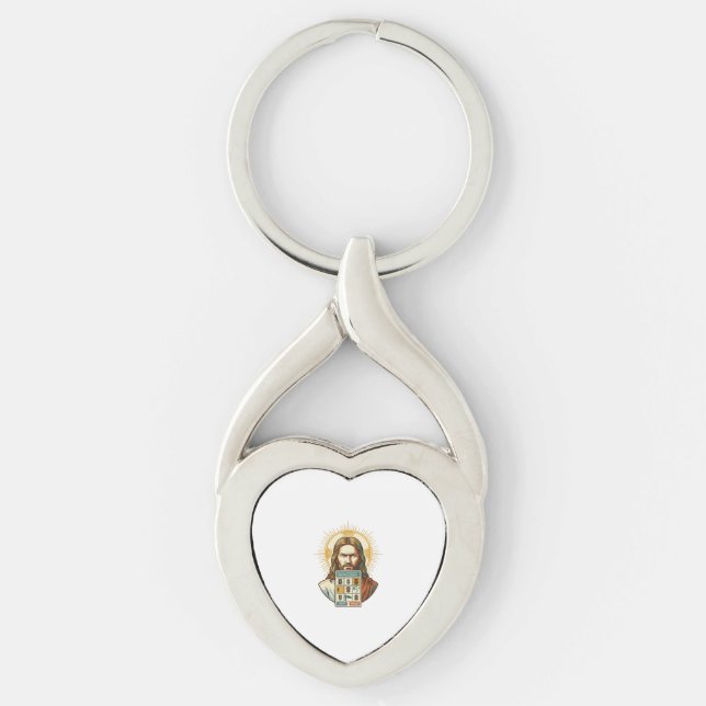 Jesus Endlös Captcha-verifiering Trafikljus  Twisted Heart Silverfärgad Nyckelring (Framsidan)